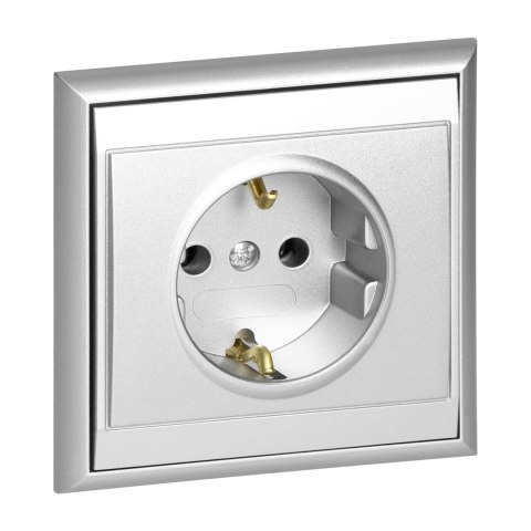 Gniazdo pojedyncze p/t 2P+Z, Schuko Luna, 16A, 250V, PT-17L, srebrny Gniazdo pojedyncze p/t 2P+Z, Schuko Luna, 16A, 250V, PT-17L, srebrny