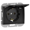 Gniazdo pojedyncze p/t 2P+Z Schuko bryzgoszczelne z klapką Onyx, 16A, 250V, PT-17OH, czarny