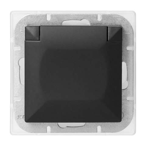 Gniazdo pojedyncze p/t 2P+Z Schuko bryzgoszczelne z klapką Pearl, 16A, 250V, PT-17PH, czarny Gniazdo pojedyncze p/t 2P+Z Schuko bryzgoszczelne z klapką Pearl, 16A, 250V, PT-17PH, czarny