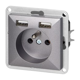 Gniazdo pojedyncze p/t 2P+Z z ładowarką Pearl, 16A, 250V, PT-16P/USB, antracyt