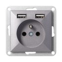 Gniazdo pojedyncze p/t 2P+Z z ładowarką Pearl, 16A, 250V, PT-16P/USB, antracyt