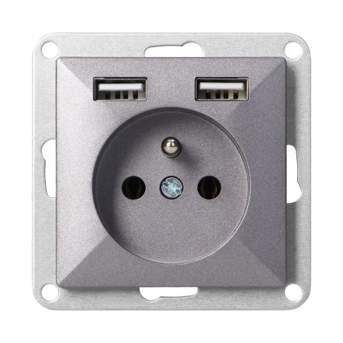Gniazdo pojedyncze p/t 2P+Z z ładowarką Pearl, 16A, 250V, PT-16P/USB, antracyt Gniazdo pojedyncze p/t 2P+Z z ładowarką Pearl, 16A, 250V, PT-16P/USB, antracyt
