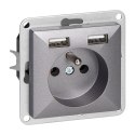 Gniazdo pojedyncze p/t 2P+Z z ładowarką Pearl, 16A, 250V, PT-16P/USB, antracyt