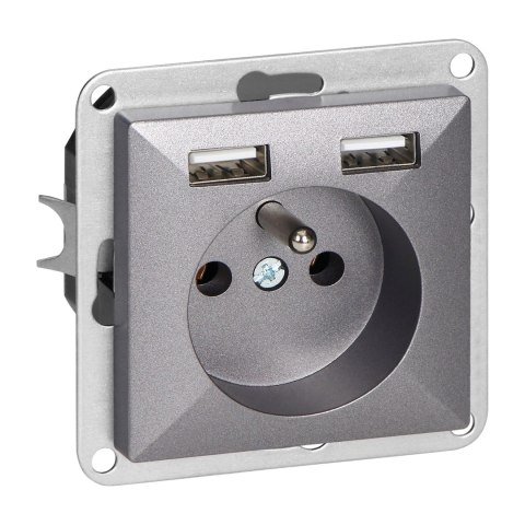Gniazdo pojedyncze p/t 2P+Z z ładowarką Pearl, 16A, 250V, PT-16P/USB, antracyt Gniazdo pojedyncze p/t 2P+Z z ładowarką Pearl, 16A, 250V, PT-16P/USB, antracyt