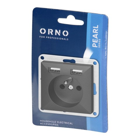 Gniazdo pojedyncze p/t 2P+Z z ładowarką Pearl, 16A, 250V, PT-16P/USB, czarny Gniazdo pojedyncze p/t 2P+Z z ładowarką Pearl, 16A, 250V, PT-16P/USB, czarny