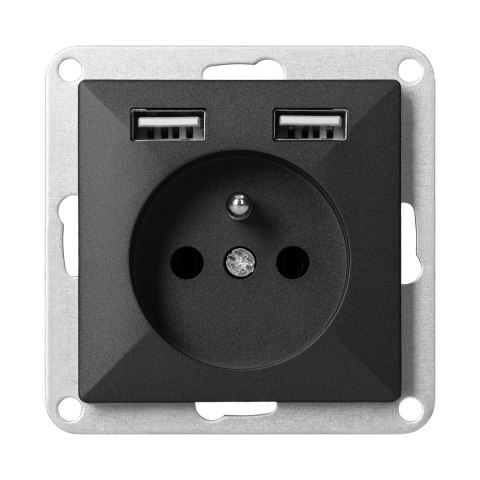 Gniazdo pojedyncze p/t 2P+Z z ładowarką Pearl, 16A, 250V, PT-16P/USB, czarny Gniazdo pojedyncze p/t 2P+Z z ładowarką Pearl, 16A, 250V, PT-16P/USB, czarny