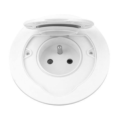 Hermetyczne gniazdo elektryczne okrągłe, IP55,1x2P+Z(French), białe Hermetyczne gniazdo elektryczne okrągłe, IP55,1x2P+Z(French), białe