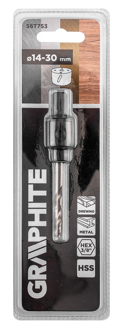 Adapter z wiertłem pilotującym do otwornic bi-metalowych 14-30 mm, Hex Adapter z wiertłem pilotującym do otwornic bi-metalowych 14-30 mm, Hex