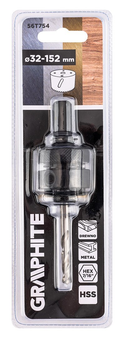 Adapter z wiertłem pilotującym do otwornic bi-metalowych 32-152 mm, Hex Adapter z wiertłem pilotującym do otwornic bi-metalowych 32-152 mm, Hex
