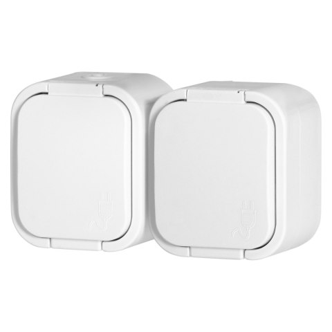 Gniazdo podwójne n/t 2P+Z, Schuko, bryzgoszczelne z klapką B2, IP54, NT-7B2, biały Gniazdo podwójne n/t 2P+Z, Schuko, bryzgoszczelne z klapką B2, IP54, NT-7B2, biały