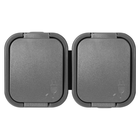 Gniazdo podwójne n/t 2P+Z, Schuko, bryzgoszczelne z klapką B2, IP54, NT-7B2, szary Gniazdo podwójne n/t 2P+Z, Schuko, bryzgoszczelne z klapką B2, IP54, NT-7B2, szary