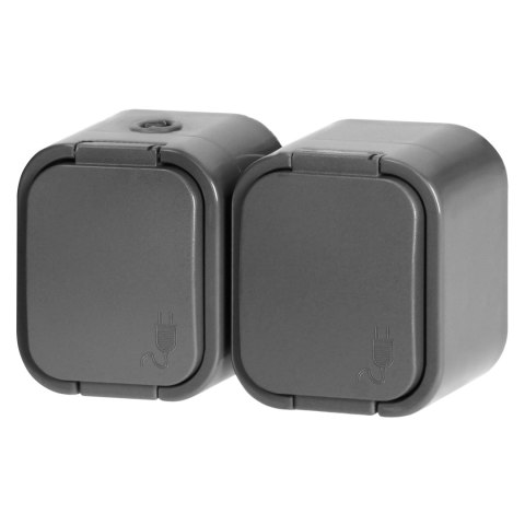 Gniazdo podwójne n/t 2P+Z, Schuko, bryzgoszczelne z klapką B2, IP54, NT-7B2, szary Gniazdo podwójne n/t 2P+Z, Schuko, bryzgoszczelne z klapką B2, IP54, NT-7B2, szary