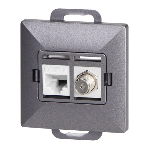 Gniazdo pojed. typu F + Gniazdo 1xRJ45 Cat6 Pearl, TV/F+RJ45/P, antracyt Gniazdo pojed. typu F + Gniazdo 1xRJ45 Cat6 Pearl, TV/F+RJ45/P, antracyt