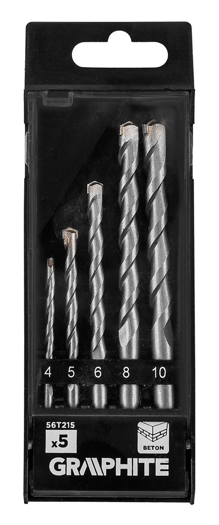 Zestaw wierteł do betonu hartowane: 4, 5, 6, 8, 10 mm, 5 szt. Zestaw wierteł do betonu hartowane: 4, 5, 6, 8, 10 mm, 5 szt.