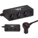 Rozdzielacz gniazda zapalniczki samochodowej Maclean, woltomierz, 3 gniazda zapalniczki, 4xUSB, 4.8A, max 120W, czarny, gumowany