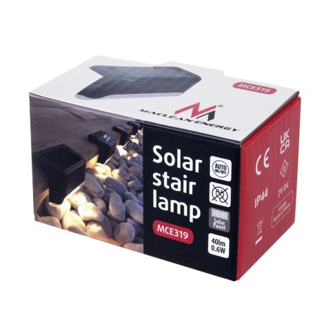 Solarna lampa schodowa tarasowa LED Maclean IP44, 4000K, Ni-MH 100 mAh, 80x45x45mm, czuj. zmierzchu MCE319 Solarna lampa schodowa tarasowa LED Maclean IP44, 4000K, Ni-MH 100 mAh, 80x45x45mm, czuj. zmierzchu MCE319