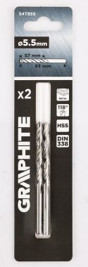 Wiertła do metalu HSS, DIN 338, 5,5 mm, 2 szt.