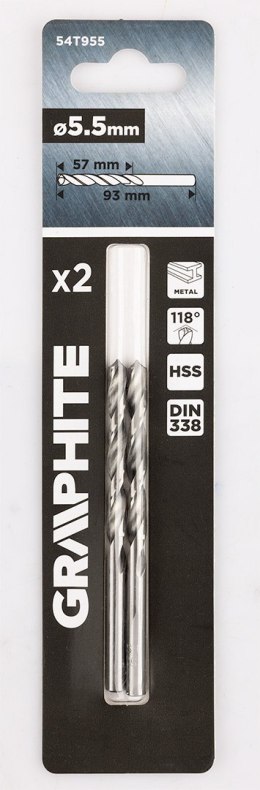 Wiertła do metalu HSS, DIN 338, 5,5 mm, 2 szt.