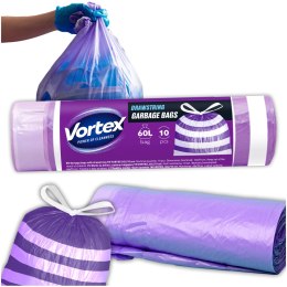 VORTEX Worki na śmieci z taśmą ściągającą HDPE 60X65CM fioletowo białe 60l/10 sztuk