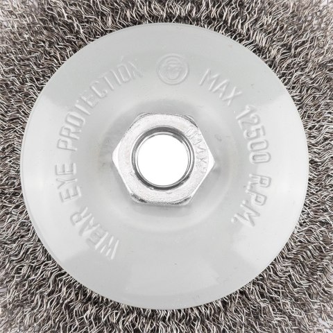 Szczotka druciana tarczowa 125 mm, drut karbowany, stalowy, M14 Szczotka druciana tarczowa 125 mm, drut karbowany, stalowy, M14