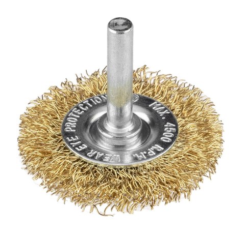 Szczotki druciane drut karbowany, mosiądzowany, 25, 50, 75 mm, 3 szt., trzpień 6 mm Szczotki druciane drut karbowany, mosiądzowany, 25, 50, 75 mm, 3 szt., trzpień 6 mm
