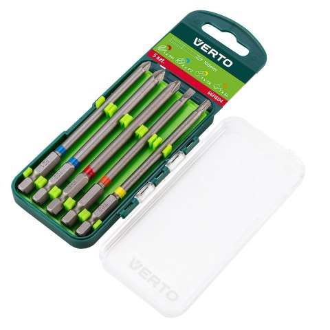 Zestaw bitów 5 szt., 100 mm - 1 x PH, 2 x PZ, 1 x SL, 1 x TX Zestaw bitów 5 szt., 100 mm - 1 x PH, 2 x PZ, 1 x SL, 1 x TX
