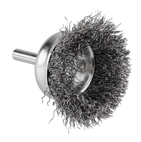 Szczotka druciana doczołowa 50 mm, drut karbowany, stalowy, z trzpieniem 6 mm Szczotka druciana doczołowa 50 mm, drut karbowany, stalowy, z trzpieniem 6 mm