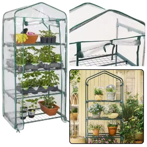 Mini Szklarnia Balkonowa Ogrodowa 4 Półki Metalowe Folia PVC 69 x 49 x 157cm Mini Szklarnia Balkonowa Ogrodowa 4 Półki Metalowe Folia PVC 69 x 49 x 157cm