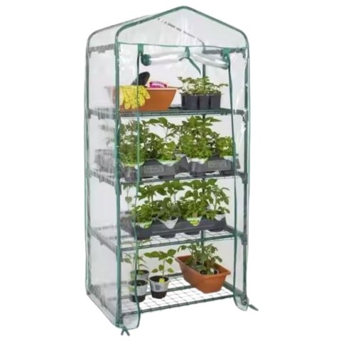 Mini Szklarnia Balkonowa Ogrodowa 4 Półki Metalowe Folia PVC 69 x 49 x 157cm Mini Szklarnia Balkonowa Ogrodowa 4 Półki Metalowe Folia PVC 69 x 49 x 157cm