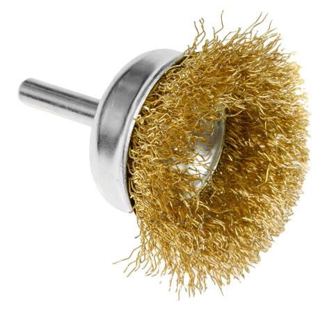 Szczotka druciana doczołowa 50 mm, drut karbowany, mosiądzowany, z trzpieniem 6 mm Szczotka druciana doczołowa 50 mm, drut karbowany, mosiądzowany, z trzpieniem 6 mm