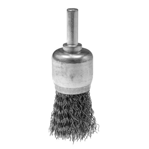 Szczotka druciana pędzelkowa 24 mm, drut karbowany, stalowy, z trzpieniem 6 mm Szczotka druciana pędzelkowa 24 mm, drut karbowany, stalowy, z trzpieniem 6 mm