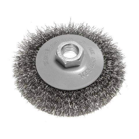 Szczotka druciana tarczowa 100 mm, drut karbowany, stalowy, M14 Szczotka druciana tarczowa 100 mm, drut karbowany, stalowy, M14