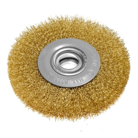 Szczotka druciana tarczowa 125 x 20 mm, drut karbowany, mosiądzowany Szczotka druciana tarczowa 125 x 20 mm, drut karbowany, mosiądzowany