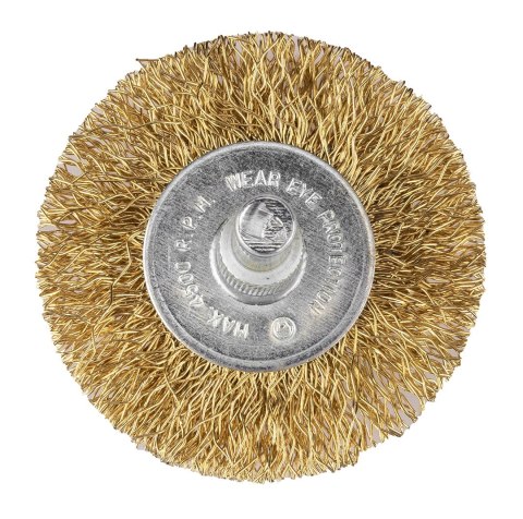 Szczotki druciane tarczowe, drut karbowany, mosiądzowany, 25, 38, 50, 63, 75 mm, 5 szt. Szczotki druciane tarczowe, drut karbowany, mosiądzowany, 25, 38, 50, 63, 75 mm, 5 szt.