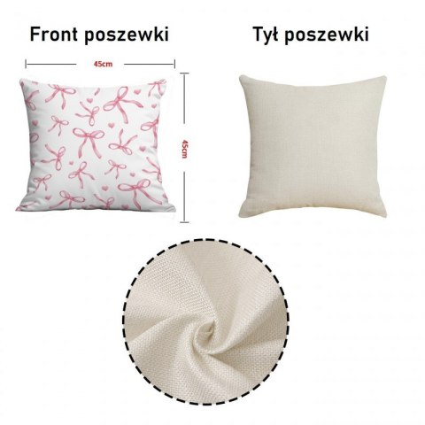Lniana poszewka na poduszkę 45 x 45 cm biała, KOKARDKI różowe POD228
