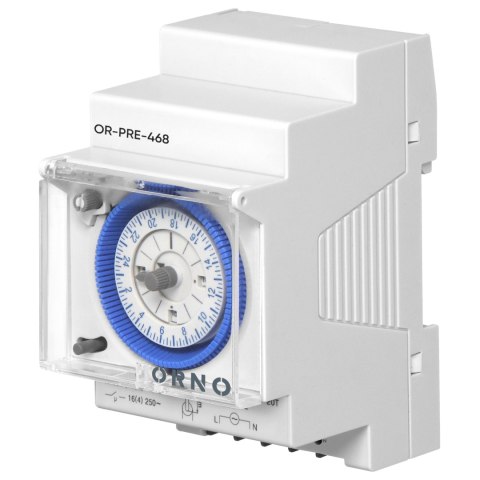 Mechaniczny programator czasowy 3 modułowy, 24 godziny, minimum 15 minut, 110-230 VAC, rezerwa 200 godzin Mechaniczny programator czasowy 3 modułowy, 24 godziny, minimum 15 minut, 110-230 VAC, rezerwa 200 godzin