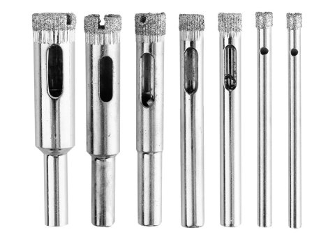 Wiertła diamentowe 4-12 mm z prowadnicą, zestaw 8 szt. Wiertła diamentowe 4-12 mm z prowadnicą, zestaw 8 szt.