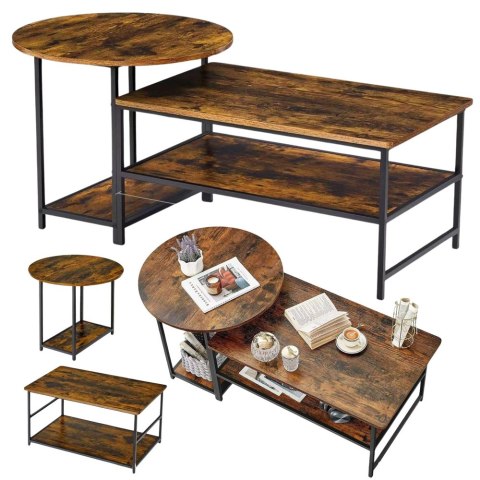 Zestaw Stolików Kawowych 2w1 Vintage Drewno Rustykalne 123x60x51cm Zestaw Stolików Kawowych 2w1 Vintage Drewno Rustykalne 123x60x51cm