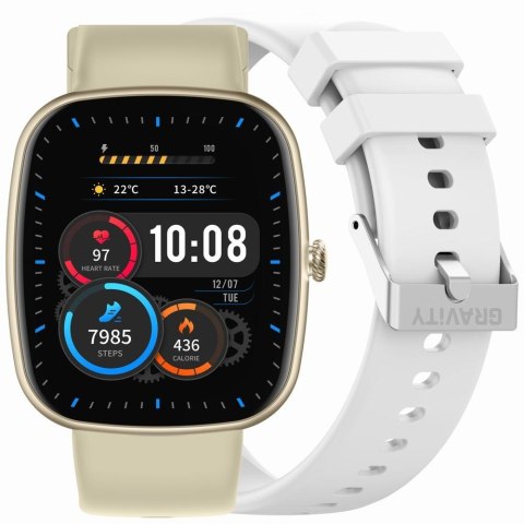 Smartwatch Damski GRAVITY GT18-8 Beżowy Pasek Silikonowy + Biały Pasek Smartwatch Damski GRAVITY GT18-8 Beżowy Pasek Silikonowy + Biały Pasek