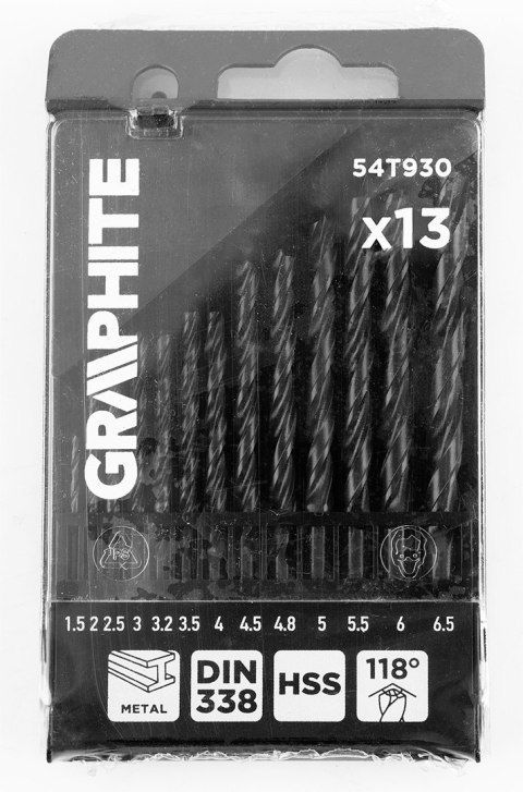 Wiertła do metalu HSS, 1,5 - 6,5mm, zestaw 13 szt. Wiertła do metalu HSS, 1,5 - 6,5mm, zestaw 13 szt.
