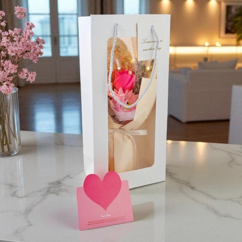 Bukiet zapachowych kwiatów mydlanych w pudełku na prezent, świecące LED BUK17R