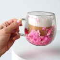 Szklanka termiczna z kwiatami w środku, gipsówka hortensje róż 350 ml 1szt SZK182