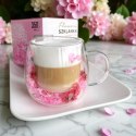 Szklanka termiczna z kwiatami w środku, gipsówka hortensje róż 350 ml 1szt SZK182