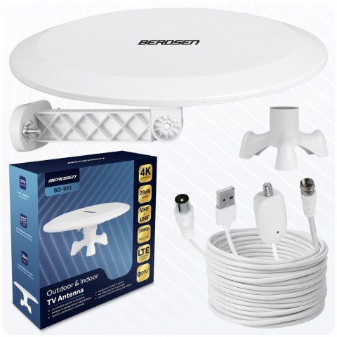 Antena wewnętrzna zewnętrzna TV ultra HD 4K Berdsen BD-955 biała Antena wewnętrzna zewnętrzna TV ultra HD 4K Berdsen BD-955 biała