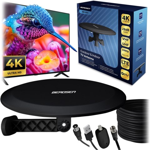 Antena wewnętrzna zewnętrzna TV ultra HD 4K Berdsen BD-955 czarna Antena wewnętrzna zewnętrzna TV ultra HD 4K Berdsen BD-955 czarna