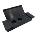 Gniazdo meblowe wpuszczane w blat z płaskim frezowanym rantem, uchylną klapką, ładowarką USB i przewodem 1,5m, 2x2P+Z (French),  Gniazdo meblowe wpuszczane w blat z płaskim frezowanym rantem, uchylną klapką, ładowarką USB i przewodem 1,5m, 2x2P+Z (French),
