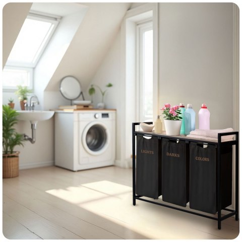 Kosz na pranie bieliznę trzykomorowy na stelażu 120 l Massido Kosz na pranie bieliznę trzykomorowy na stelażu 120 l Massido