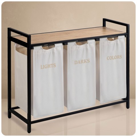 Kosz na pranie bieliznę trzykomorowy na stelażu 120 l Massido Kosz na pranie bieliznę trzykomorowy na stelażu 120 l Massido