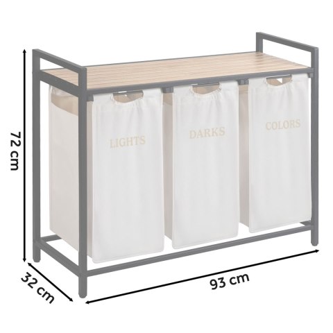 Kosz na pranie bieliznę trzykomorowy na stelażu 120 l Massido Kosz na pranie bieliznę trzykomorowy na stelażu 120 l Massido