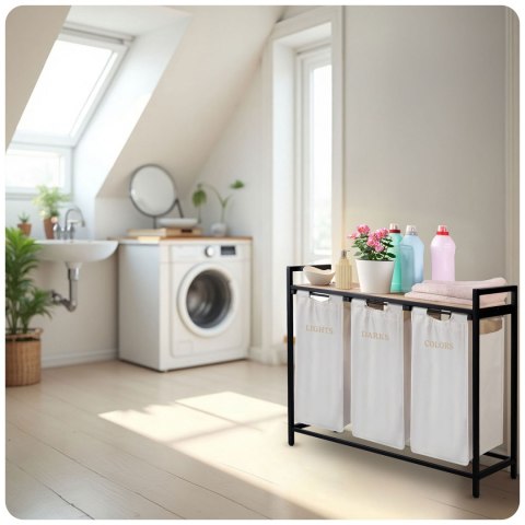 Kosz na pranie bieliznę trzykomorowy na stelażu 120 l Massido Kosz na pranie bieliznę trzykomorowy na stelażu 120 l Massido